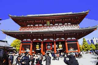 illustration,material,free,landscape,picture,painting,color pencil,crayon,drawing,Senso-ji Temple Hozo-mon Gate, sightseeing spot, Senso-ji Temple, Asakusa, lantern