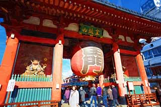 illustration,material,free,landscape,picture,painting,color pencil,crayon,drawing,Kaminari-mon Gate, sightseeing spot, Senso-ji Temple, Asakusa, lantern