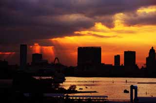 photo, la matire, libre, amnage, dcrivez, photo de la rserve,Crpuscule d'Odaiba, pont, nuage, cours de la date, le bord de la mer a dvelopp le centre de ville rcemment