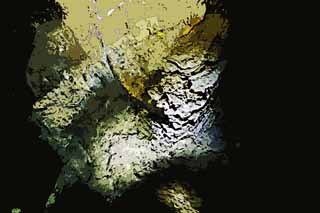 Illust, materieel, vrij, landschap, schilderstuk, schilderstuk, kleuren potlood, crayon, werkje,Het plafond van ht overabundance van kracht grot, Manjang gul Grot, Geomunoreum Lava Tube System, Vulkanisch eiland, Kelder