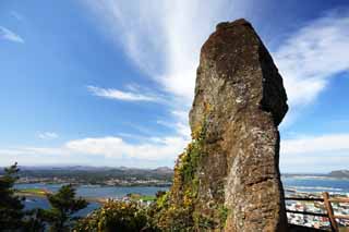 fotografia, materiale, libero il panorama, dipinga, fotografia di scorta,La pietra enorme dello Shiroyama Hiji la vetta, ilchulbong di seongsan, Cliff, isola vulcanica, macchia di bellezza