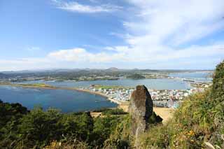 Foto, materiell, befreit, Landschaft, Bild, hat Foto auf Lager,Die Sandbank des Shiroyama Hiji-Hhepunktes, seongsan ilchulbong, Cliff, vulkanische Insel, Schnheitsstelle