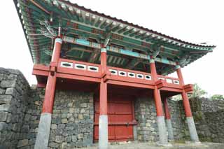 foto,tela,gratis,paisaje,fotografa,idea,Pueblo rastro de oficina de la prefectura de pueblo folklrico de castillo, Soy pintado de rojo, Oficina del gobierno, Arquitectura de tradicin, Cultura