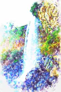 illust, matire, libre, paysage, image, le tableau, crayon de la couleur, colorie, en tirant,Une cascade du tas originale, , Le bord de la mer, Cliff, 