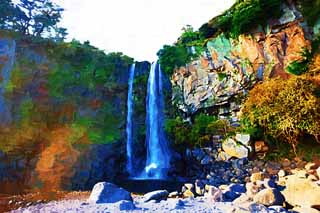 illust, material, livram, paisagem, quadro, pintura, lpis de cor, creiom, puxando,Uma cascata de grupo original, , O litoral, Cliff, 