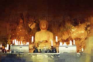 illust, materiale, libero panorama, ritratto dipinto, matita di colore disegna a pastello, disegnando,Tempio di Sanbanggul, candela, Chaitya, Un bastone di incenso, Immagine buddista