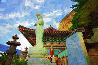 illust, matire, libre, paysage, image, le tableau, crayon de la couleur, colorie, en tirant,Temple Sanbanggul, montagne branlante, Chaitya, Image Kannon, dme de la lave