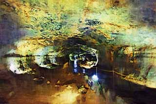 illust, matire, libre, paysage, image, le tableau, crayon de la couleur, colorie, en tirant,Kyosai cdent, Stalactite, stalagmite, caverne compose, Je suis fantastique