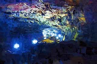 illust, materiale, libero panorama, ritratto dipinto, matita di colore disegna a pastello, disegnando,Caverna di Kyosai, Stalattite, stalagmite, caverna composta, Io sono fantastico