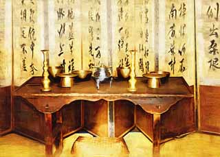 illust, materiale, libero panorama, ritratto dipinto, matita di colore disegna a pastello, disegnando,Un attrezzo di tradizione coreano, Religione, cerimonia, kanji, Cultura tradizionale