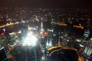 foto,tela,gratis,paisaje,fotografa,idea,Una vista de noche de Shangai, Shangai, World Financial Center, Observatorio, Noche