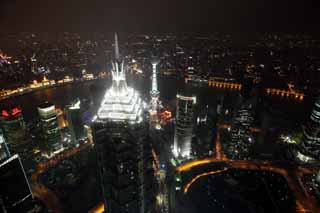 photo,material,free,landscape,picture,stock photo,Creative Commons,A night view of Shanghai, Shanghai, World Financial Center, observatory, night