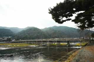 Foto, materieel, vrij, landschap, schilderstuk, bevoorraden foto,Togetsu-kyo Bruggen, Keisen, Brug, Rivier, Draagbalk