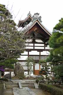 fotografia, materiale, libero il panorama, dipinga, fotografia di scorta,Tenryu-ji Jisai-in, tegola, muro bianco, Chaitya, tetto