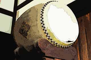 illust, matire, libre, paysage, image, le tableau, crayon de la couleur, colorie, en tirant,Les Tenryu-ji additionnent le tambour, Chaitya, instrument de musique, patrimoine de l'humanit, Sagano
