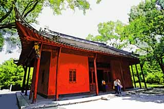 Illust, materieel, vrij, landschap, schilderstuk, schilderstuk, kleuren potlood, crayon, werkje,Ming Xiaoling Mausoleum Toru, Morgenochtend, Ik word in rood geschilderd, De eerst keizer, Wereld heritage