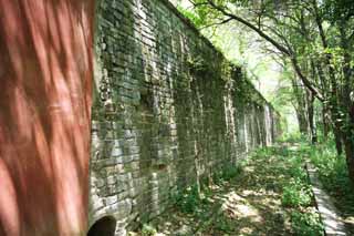 Foto, materieel, vrij, landschap, schilderstuk, bevoorraden foto,Een Ming Xiaoling Mausoleum kasteel muur, Ishigaki, Ik word in rood geschilderd, Muur, Woud