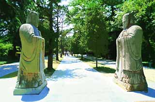 Illust, materieel, vrij, landschap, schilderstuk, schilderstuk, kleuren potlood, crayon, werkje,Ming Xiaoling Mausoleum bejaarde relatie straat Shinto, Verblijft, Stenig standbeeld, Een benadering van een heiligdom, Wereld heritage