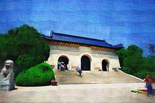 Illust, materieel, vrij, landschap, schilderstuk, schilderstuk, kleuren potlood, crayon, werkje,Chungshan Mausoleum, Shingai Revolutie, Mr. grandchild Nakayama, Zijin berg, De Republiek van China vondeling van een land