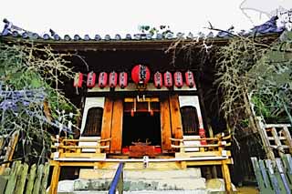 illust, materiell, befreit, Landschaft, Bild, Gemlde, Farbbleistift, Wachsmalstift, Zeichnung,,Neun Haus von Buddha und Amitabha Drachen Benzai Heiligtmer von Gott, Blume leitende-Fenster, rote Papierlaterne, steinigen Sie Treppe, Neun Drachen Sarasvati Chinese Phnixe