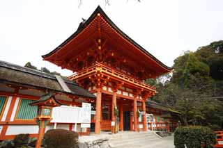 Foto, materiell, befreit, Landschaft, Bild, hat Foto auf Lager,Kamigamo Shrine-Turm Tor, Ich werde in roten gemalt, Gott, Welterbe, Der Kaiser