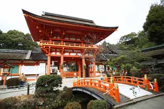 Foto, materiell, befreit, Landschaft, Bild, hat Foto auf Lager,Kamigamo Shrine-Turm Tor, Ich werde in roten gemalt, Gott, Welterbe, Der Kaiser