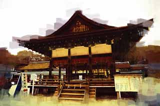 illust, materiell, befreit, Landschaft, Bild, Gemlde, Farbbleistift, Wachsmalstift, Zeichnung,,Shimogamo Shrine-Gesellschaft der Mai, Tanz, Bambusjalousie, Die Phase, Schintoismus