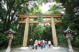 Foto, materiell, befreit, Landschaft, Bild, hat Foto auf Lager,Ein torii von zwei Omiwa-Schreinen, Schintoismus, Verhtung von Bsem, Bezirke, Schintoistisches Schreintor