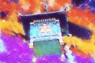 Illust, materieel, vrij, landschap, schilderstuk, schilderstuk, kleuren potlood, crayon, werkje,Omiwa heiligdom tuin lantaarn, Shinto, , Terrein, De heuvelrug van drie cirkels