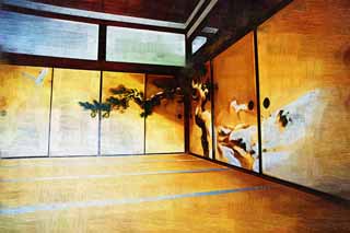 illust, matire, libre, paysage, image, le tableau, crayon de la couleur, colorie, en tirant,Image du fusuma de Ninna-ji Temple, Fukui condamnent  une amende la voile du temps, Pice du Japonais-style, Tableau traditionnel japonais, hron