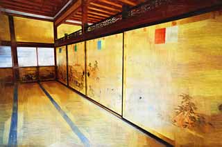 illust, materiell, befreit, Landschaft, Bild, Gemlde, Farbbleistift, Wachsmalstift, Zeichnung,,Ninna-ji-Tempel Schienbein-Bau, Goldblatt, Japanisch-Stilzimmer, Japanisches traditionelles Gemlde, Gorgeousness