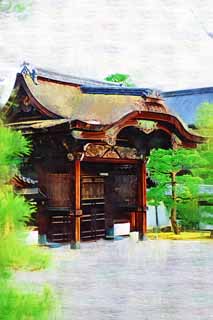 illust,tela,gratis,paisaje,fotografa,idea,pintura,Lpiz de color,dibujo,Puerta de Temple de Ninna - ji para mensajeros imperiales, Openwork, Soy lujoso, Edificio de madera, Csped de Tang