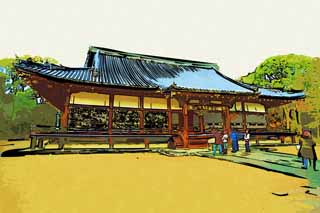 illust, materiale, libero panorama, ritratto dipinto, matita di colore disegna a pastello, disegnando,Tempio di Ninna-ji tempio interno, La Corte Imperiale lo stile, struttura di stanza principale, Chaitya, eredit di mondo