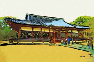 illust, matire, libre, paysage, image, le tableau, crayon de la couleur, colorie, en tirant,Temple Ninna-ji temple intrieur, La Cour Impriale style, structure de pice principale, Chaitya, patrimoine de l'humanit