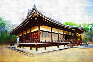 illust, matire, libre, paysage, image, le tableau, crayon de la couleur, colorie, en tirant,Temple Ninna-ji temple intrieur, La Cour Impriale style, structure de pice principale, Chaitya, patrimoine de l'humanit