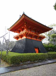 Foto, materiell, befreit, Landschaft, Bild, hat Foto auf Lager,Ninna-ji Temple Glockenturm, Die Rckentaille eines hakama tippt, Glockenturm, Tempelglocke, Welterbe