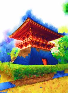 illust,tela,gratis,paisaje,fotografa,idea,pintura,Lpiz de color,dibujo,Campanario de Temple de Ninna - ji, La cintura trasera de un tipo de hakama, Campanario, Campana del templo, Herencia de mundo