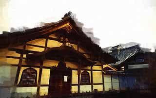 illust, materiell, befreit, Landschaft, Bild, Gemlde, Farbbleistift, Wachsmalstift, Zeichnung,,Myoshin-ji Temple-Badezimmer, Egen Kanzan, Sauna, Der Blumengartenpapst, Tempelbesitzstck zur Zensekte