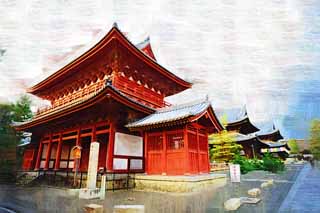 illust, materiell, befreit, Landschaft, Bild, Gemlde, Farbbleistift, Wachsmalstift, Zeichnung,,Myoshin-ji-Tempel Mikado, Egen Kanzan, Ich werde in roten gemalt, Der Blumengartenpapst, Tempelbesitzstck zur Zensekte