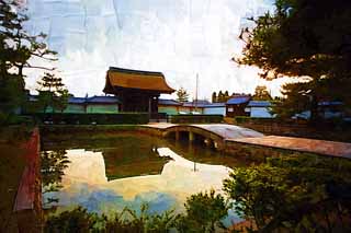 illust,tela,gratis,paisaje,fotografa,idea,pintura,Lpiz de color,dibujo,Templo de Myoshin - ji solt Pond, Egen Kanzan, Puerta para mensajeros imperiales, El pope de jardn de flores, Templo pertenecer al secta de Zen