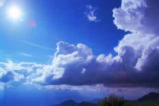 Foto, materiell, befreit, Landschaft, Bild, hat Foto auf Lager,Sommer in einem Hochland, Wolke, blauer Himmel, Sonne, 