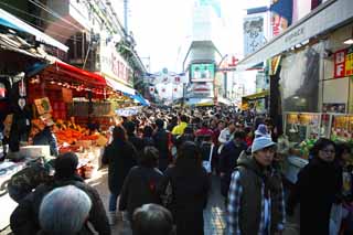 Foto, materieel, vrij, landschap, schilderstuk, bevoorraden foto,Ameyoko-cho Arcade, Nationale vlag, Menigte, Boodschappend doend, Handelswaar marchanderen