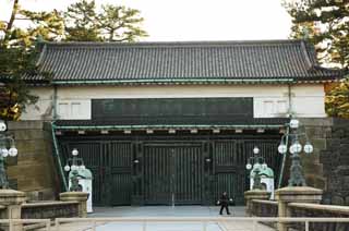 photo,material,free,landscape,picture,stock photo,Creative Commons,Imperial Palace Niju-bashi Bridge, moat, palace, Edo-jo Castle, The Emperor