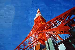 illust,tela,gratis,paisaje,fotografa,idea,pintura,Lpiz de color,dibujo,Tokyo Tower, Coleccin torre de ola elctrica, Rojo y blanco, Una antena, Un observatorio