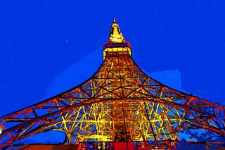 illustration,material,free,landscape,picture,painting,color pencil,crayon,drawing,Tokyo Tower, collection electric wave tower, I light it up, An antenna, An observatory