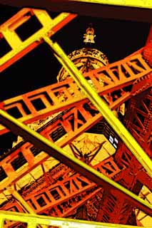 illustration,material,free,landscape,picture,painting,color pencil,crayon,drawing,Tokyo Tower, collection electric wave tower, I light it up, An antenna, An observatory