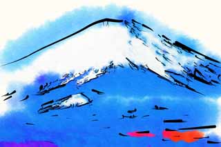 illust, material, livram, paisagem, quadro, pintura, lpis de cor, creiom, puxando,Mt. Fuji, Fujiyama, As montanhas nevadas, Spray de neve, O mountaintop