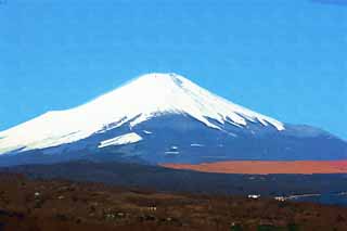 illust, materiell, befreit, Landschaft, Bild, Gemlde, Farbbleistift, Wachsmalstift, Zeichnung,,Mt. Fuji, Fujiyama, Die schneebedeckten Berge, Spray des Schnees, Der mountaintop