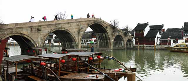 photo, la matire, libre, amnage, dcrivez, photo de la rserve,Zhujiajiao a laiss allez lier, Un pont vot, bateau, Dix personne de vues de coin vermillonnes, bien arc-en-ciel de la tte de la Zone