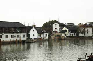 Foto, materiell, befreit, Landschaft, Bild, hat Foto auf Lager,Zhujiajiao, weie Mauer, Kanal, steinigen Sie Brcke, Ost-gesunde Flussbrcke